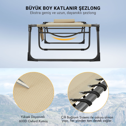 KingCamp Bavaria XL 5 Kademeli Katlanır Şezlong Khaki