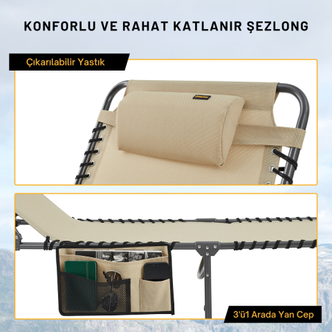 KingCamp Bavaria XL 5 Kademeli Katlanır Şezlong Khaki