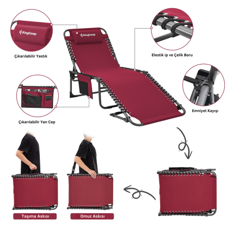 KingCamp Berlin Classic Comfort 2'li Set 5 Kademeli Katlanır Şezlong Wine