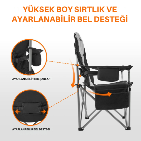 KingCamp Cedar Deluxe Ultra Bel Destekli Kamp Sandalyesi M.Grey