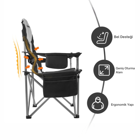 KingCamp Cedar Deluxe Ultra Bel Destekli Kamp Sandalyesi M.Grey