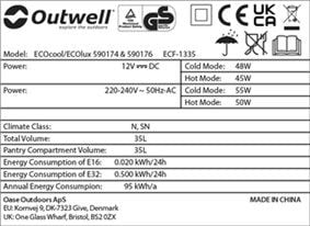 Outwell ECOlux 35 Litre White 12V/230V Buz Dolabı