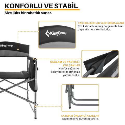 KingCamp Ash Comfort Katlanır Kamp Sandalyesi Grey