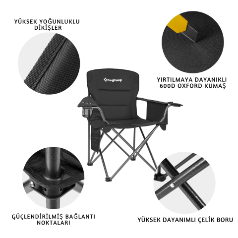 KingCamp Lotus XL Cool Ice Ultra Konforlu & Takviyeli Kamp Sandalyesi Black