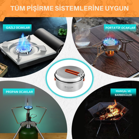 KingCamp Adventurer II Pro Paslanmaz Çelik Kamp Tencere Seti 25 Parça