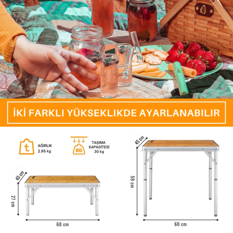 KingCamp Bamboo Mini 60x45 Bambu Kamp Masası