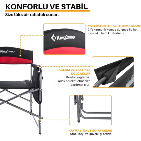 KingCamp Ash Comfort İkili Set Katlanır Kamp Sandalyesi Red