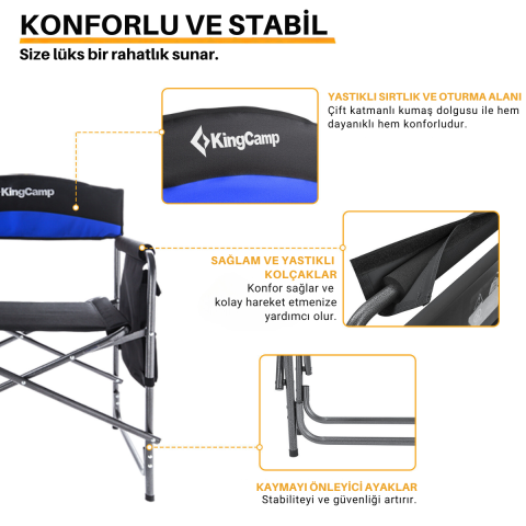 KingCamp Ash Comfort İkili Set Katlanır Kamp Sandalyesi Blue