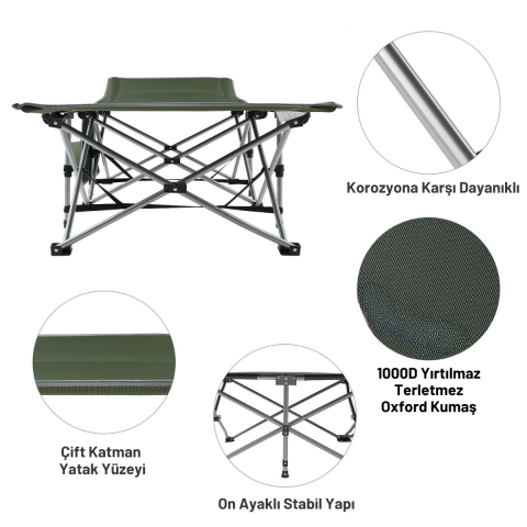 KingCamp Willow Ultra Katlanır Kampet Portatif Kamp Yatağı Green