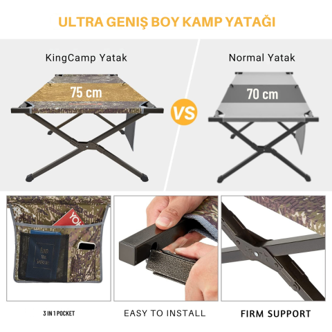 KingCamp Pine XL Katlanır Kampet Portatif Kamp Yatağı
