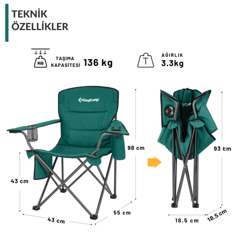 KingCamp Lotus XL Cool Ice Ultra Konforlu & Takviyeli Kamp Sandalyesi Green