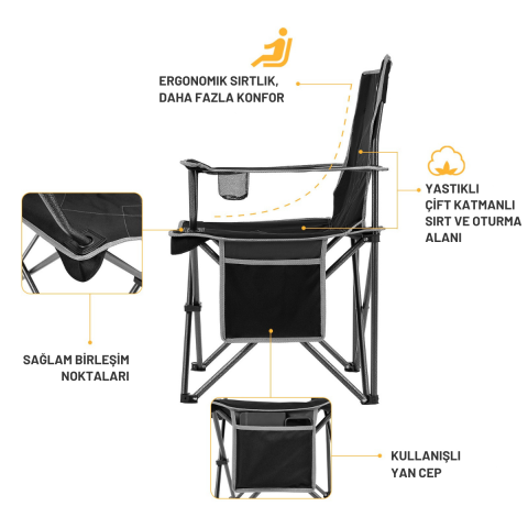 KingCamp Lotus Comfort Konforlu & Takviyeli Kamp Sandalyesi Black