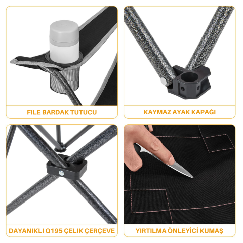 KingCamp Lotus Comfort Konforlu & Takviyeli Kamp Sandalyesi Black