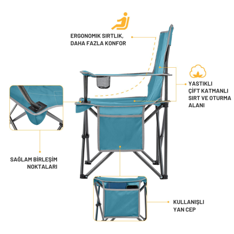 KingCamp Lotus Comfort Konforlu & Takviyeli Kamp Sandalyesi Cyan
