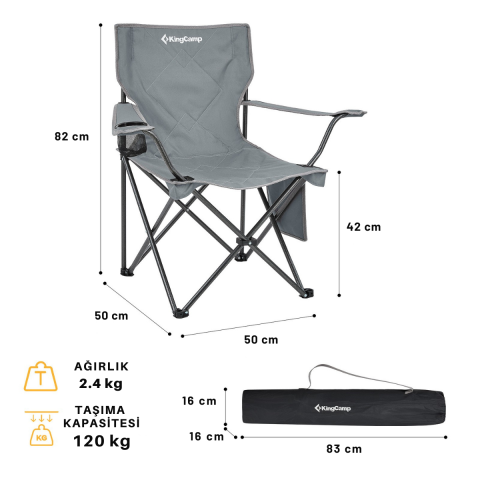 KingCamp Lotus Comfort Konforlu & Takviyeli Kamp Sandalyesi Grey
