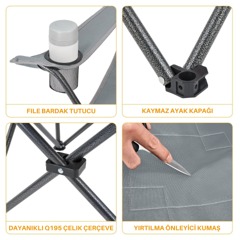KingCamp Lotus Comfort Konforlu & Takviyeli Kamp Sandalyesi Grey