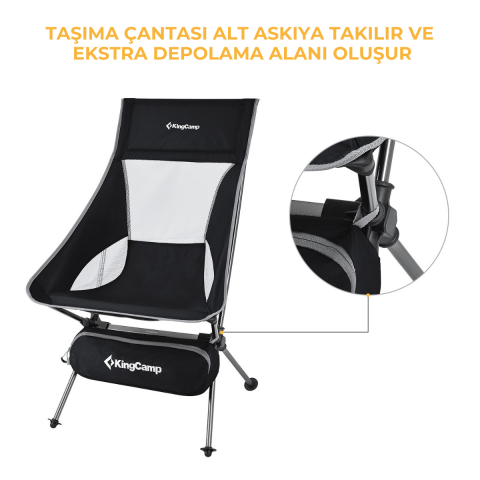 KingCamp Canna High Back Ultralight Katlanır Kamp Sandalyesi Black