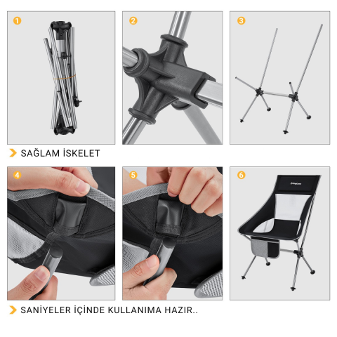 KingCamp Canna High Back Ultralight Katlanır Kamp Sandalyesi Black