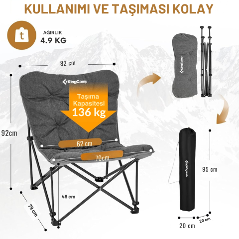 KingCamp Lemon Lux Ultra Konforlu Kamp Sandalyesi Grey