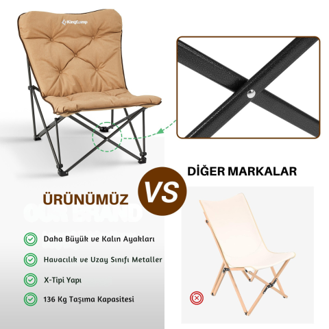 KingCamp Lemon Lux Ultra Konforlu Kamp Sandalyesi Khaki