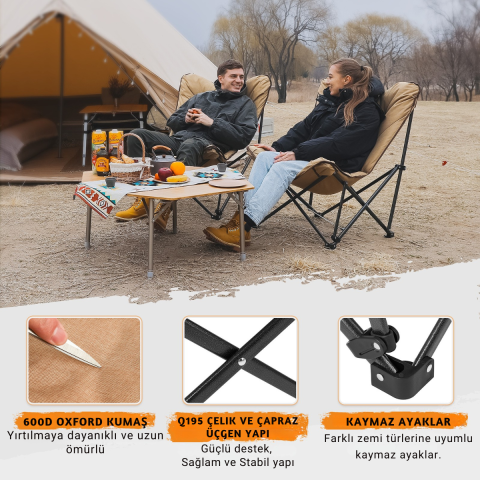 KingCamp Lemon Lux Ultra Konforlu Kamp Sandalyesi Khaki
