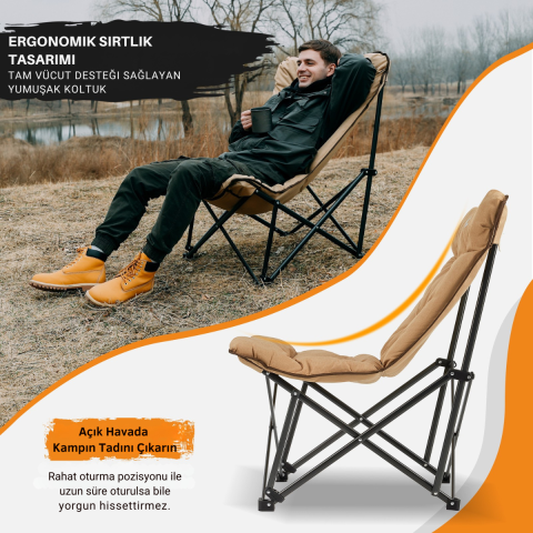 KingCamp Lemon Lux Ultra Konforlu Kamp Sandalyesi Khaki