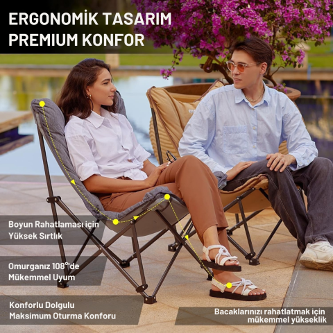 KingCamp Lemon Lux Ultra Konforlu Kamp Sandalyesi Khaki