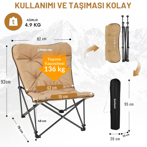 KingCamp Lemon Lux Ultra Konforlu Kamp Sandalyesi Khaki