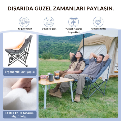 KingCamp Lemon Lux Double Ultra Konforlu Çift Kişilik Kamp Sandalyesi Grey