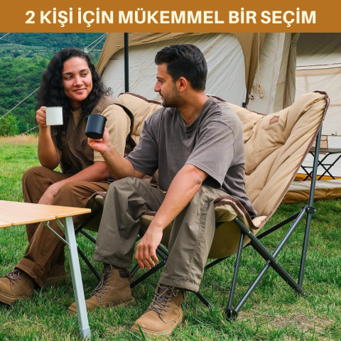 KingCamp Lemon Lux Double Ultra Konforlu Çift Kişilik Kamp Sandalyesi Khaki