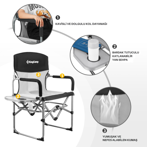 KingCamp Ash Premium Comfort Katlanır Kamp Sandalyesi B.Grey