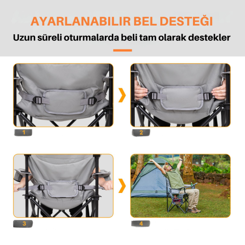 KingCamp Cedar Deluxe Ultra Bel Destekli Kamp Sandalyesi Grey