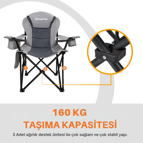 KingCamp Cedar Deluxe Ultra Bel Destekli Kamp Sandalyesi Grey