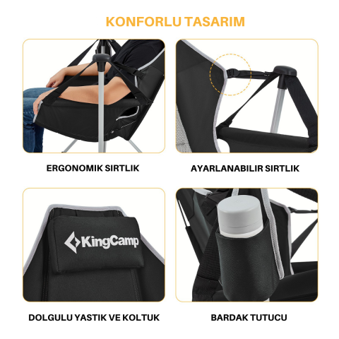 KingCamp Orchid Salıncaklı Katlanır Kamp Sandalyesi Black/Grey