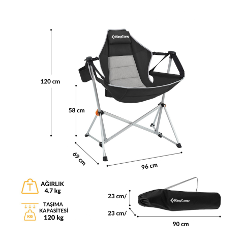 KingCamp Orchid Salıncaklı Katlanır Kamp Sandalyesi Black/Grey