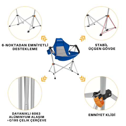 KingCamp Orchid Salıncaklı Katlanır Kamp Sandalyesi Blue/Grey