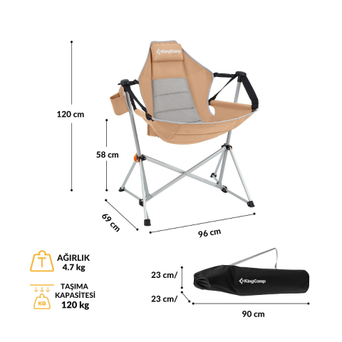 KingCamp Orchid Salıncaklı Katlanır Kamp Sandalyesi Khaki/Grey