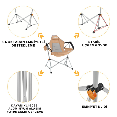 KingCamp Orchid Salıncaklı Katlanır Kamp Sandalyesi Khaki/Grey