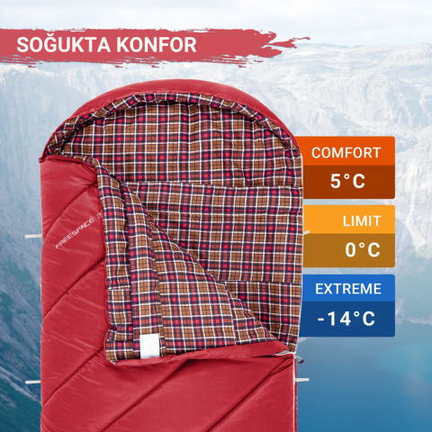 KingCamp FreeSpace 350 Relax -15°C Uyku Tulumu Wine