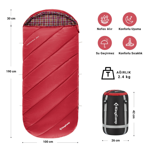 KingCamp FreeSpace 350 Relax -15°C Uyku Tulumu Wine