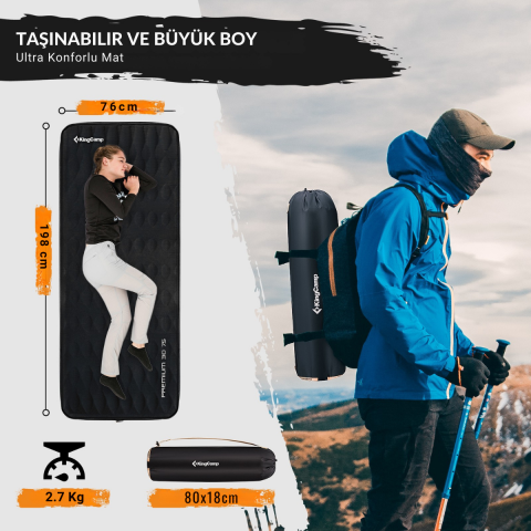 KingCamp Premium 3D 7,5 cm Şişme Mat R-Değeri 6.1