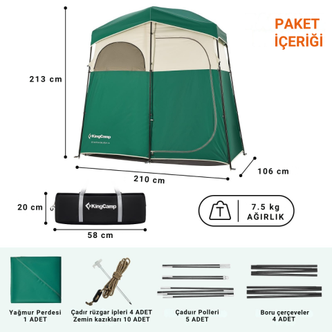 KingCamp Marasusa II Double Çiftli Duş ve Tuvalet Çadırı Green