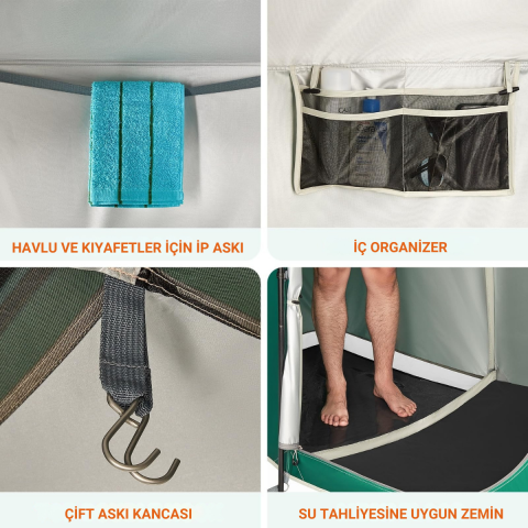 KingCamp Marasusa II Double Çiftli Duş ve Tuvalet Çadırı Green