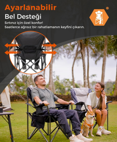 KingCamp Juniper Bel Destekli Ultra Konforlu XL Kamp Sandalyesi Blk/Grey