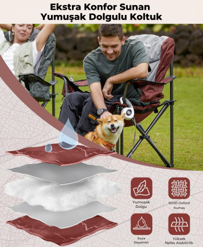 KingCamp Juniper Bel Destekli Ultra Konforlu XL Kamp Sandalyesi Red/Grey