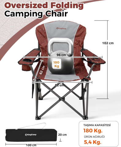 KingCamp Juniper Bel Destekli Ultra Konforlu XL Kamp Sandalyesi Red/Grey