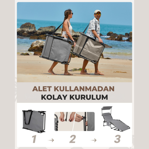 KingCamp Magnolia B10 Plus Hands-Free Premium 7 Kademeli Katlanır Şezlong Grey