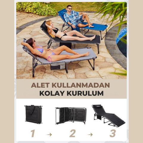 KingCamp Magnolia B20 Premium 7 Kademeli Katlanır Dolgulu Şezlong Black
