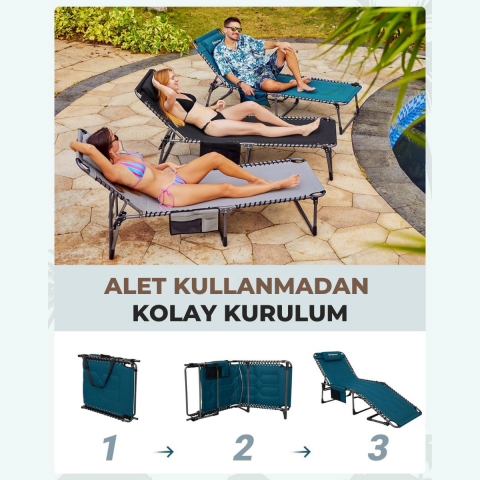 KingCamp Magnolia B20 Premium 7 Kademeli Katlanır Dolgulu Şezlong Blue