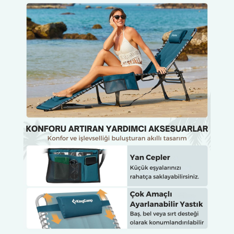 KingCamp Magnolia B20 Premium 7 Kademeli Katlanır Dolgulu Şezlong Blue